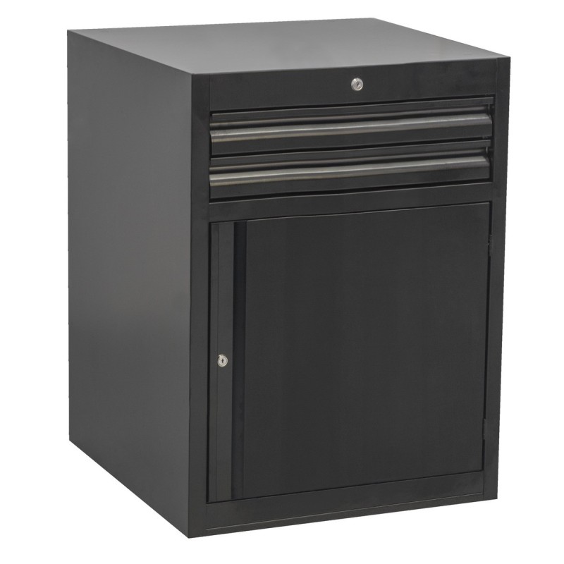 990WDD2-BLACK-Armario modular ancho con 2 cajones y puerta-663 x 650 x 870